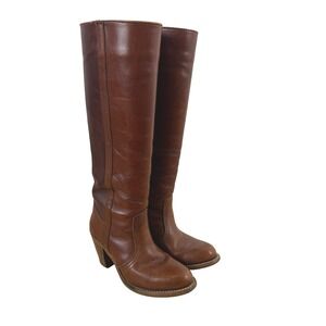 VTG! Dexter Leather Knee‎ High Boots Women 5 M Brown Stacked Heel Made in USA